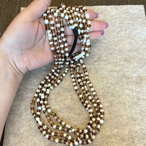 Boho multistrand glass seedbeads necklace white and brown, handmade